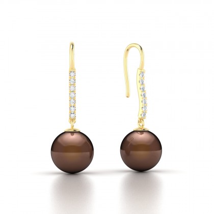 Apa Boucles d'oreilles Perle d'eau douce chocolat en Or jaune 18k