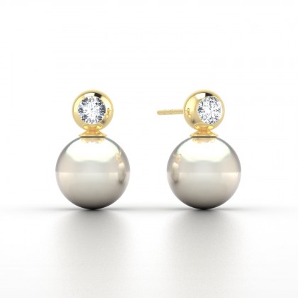 Aroha Boucles d'oreilles Perle d'eau douce blanche en Or jaune 18k