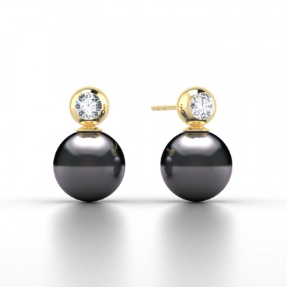 Aroha Boucles d'oreilles Perle d'eau douce noire en Or jaune 18k