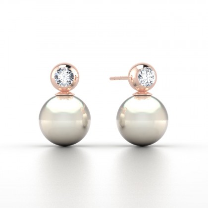 Aroha Boucles d'oreilles Perle d'eau douce blanche en Or rose 18k