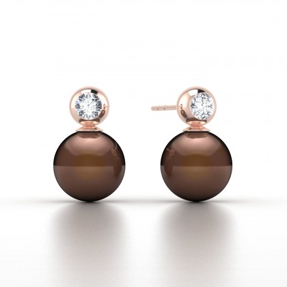 Aroha Boucles d'oreilles Perle d'eau douce chocolat en Or rose 18k