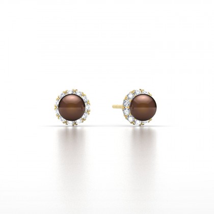 Avera Boucles d'oreilles Perle d'eau douce chocolat en Or jaune 18k