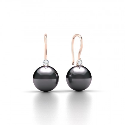 Enata Boucles d'oreilles Perle d'eau douce Noire 8 à 9 mm en Or rose 18k