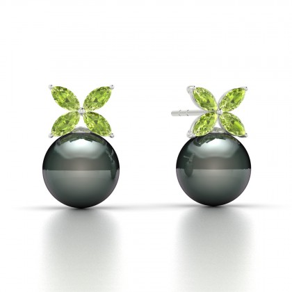 Eulasis Boucles d'oreilles Péridot et Perle de Tahiti 8 à 9 mm en Argent 925