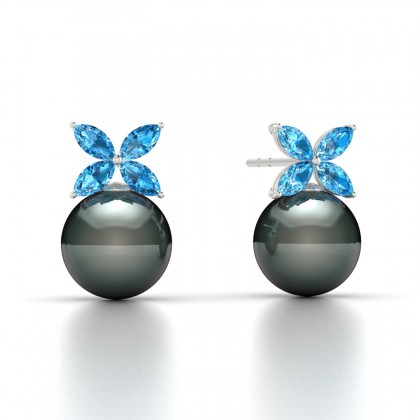 Eulasis Boucles d'oreilles Topaze et Perle de Tahiti 8 à 9 mm en Argent 925