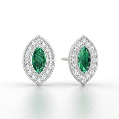 Gabrielle Boucles d'oreilles Marquises Emeraude en Or blanc 18k