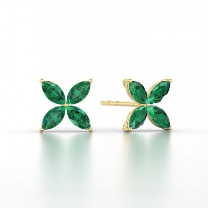 Gigi Boucles d'oreilles Marquises Emeraude 0,80 carat en Or jaune 18k