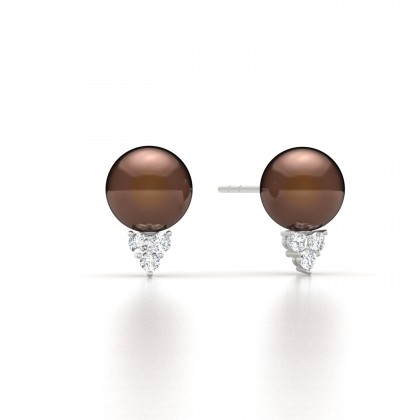 Heia Boucles d'oreilles Perle d'eau douce chocolat en Or blanc 18k
