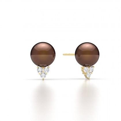 Heia Boucles d'oreilles Perle d'eau douce chocolat en Or jaune 18k