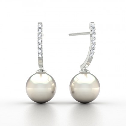 Heiana Boucles d'oreilles Perle d'eau douce blanche en Or blanc 18k