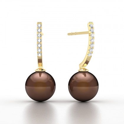 Heiana Boucles d'oreilles Perle d'eau douce chocolat en Or jaune 18k