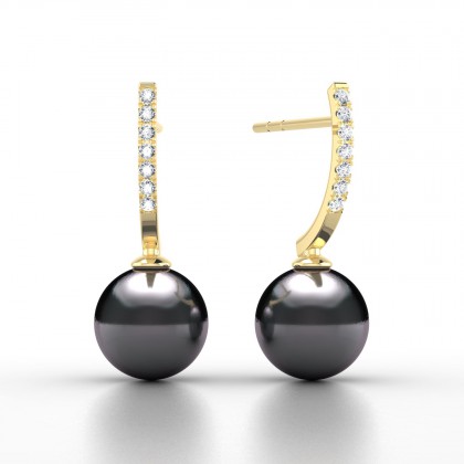 Heiana Boucles d'oreilles Perle d'eau douce noire en Or jaune 18k