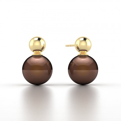 Heima Boucles d'oreilles Perle d'eau douce chocolat en Or jaune 18k