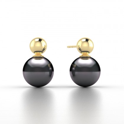 Heima Boucles d'oreilles Perle d'eau douce noire en Or jaune 18k