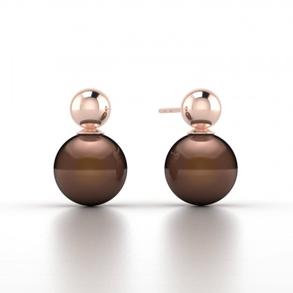 Heima Boucles d'oreilles Perle d'eau douce chocolat en Or rose 18k