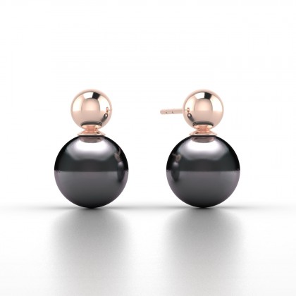 Heima Boucles d'oreilles Perle d'eau douce noire en Or rose 18k