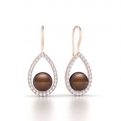 Heimata Boucles d'oreilles Perle d'eau douce chocolat en Or rose 18k