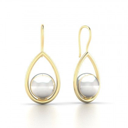 Heitiare Boucles d'oreilles Perle d'eau douce blanche en Or jaune 18k