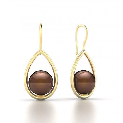 Heitiare Boucles d'oreilles Perle d'eau douce chocolat en Or jaune 18k