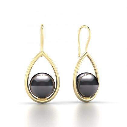 Heitiare Boucles d'oreilles Perle d'eau douce noire en Or jaune 18k