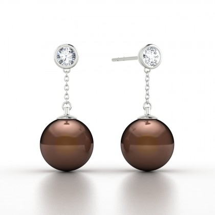 Hereia Boucles d'oreilles Perle d'eau douce chocolat en Or blanc 18k