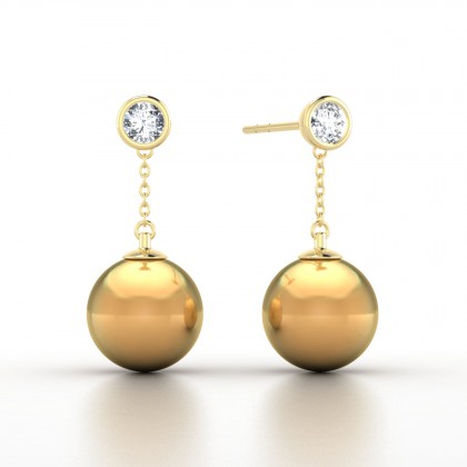 Hereia Boucles d'oreilles Perle d'eau douce dorée en Or jaune 18k