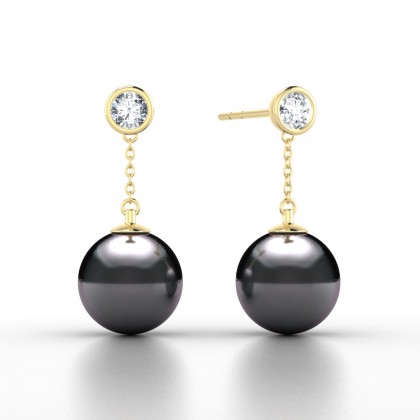 Hereia Boucles d'oreilles Perle d'eau douce noire en Or jaune 18k