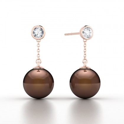 Hereia Boucles d'oreilles Perle d'eau douce chocolat en Or rose 18k