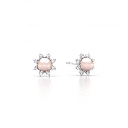 Hina Boucles d'oreilles Perle d'eau douce Rose 4 à 5 mm en Or blanc 18k