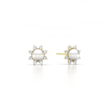 Hina Boucles d'oreilles Perle d'eau douce Blanche 4 à 5 mm en Or jaune 18k