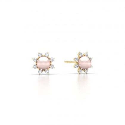 Hina Boucles d'oreilles Perle d'eau douce Rose 4 à 5 mm en Or jaune 18k