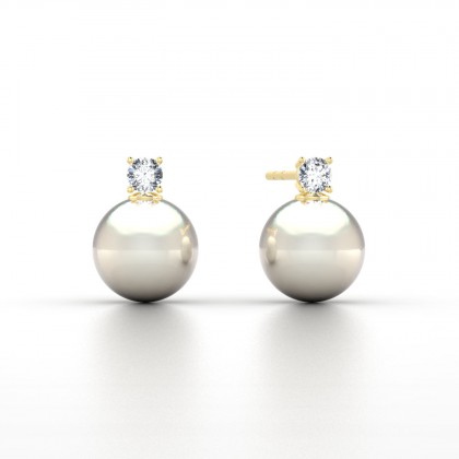 Hinatea Boucles d'oreilles Perle d'eau douce blanche en Or jaune 18k