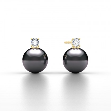 Hinatea Boucles d'oreilles Perle d'eau douce noire en Or jaune 18k