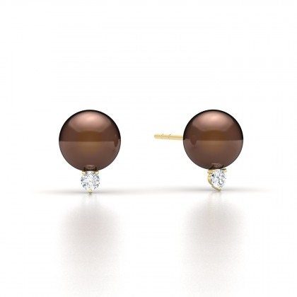 Luana Boucles d'oreilles Perle d'eau douce chocolat en Or jaune 18k