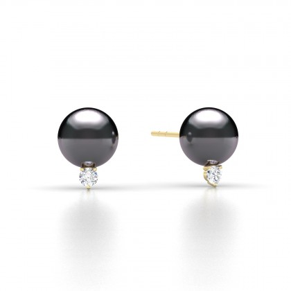 Luana Boucles d'oreilles Perle d'eau douce noire en Or jaune 18k