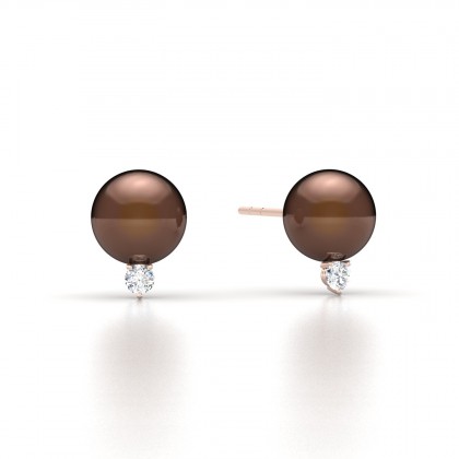 Luana Boucles d'oreilles Perle d'eau douce chocolat en Or rose 18k