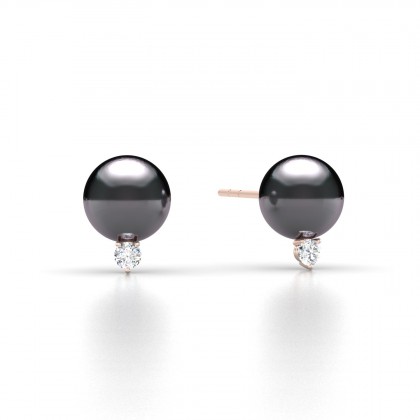 Luana Boucles d'oreilles Perle d'eau douce Noire en Or rose 18k