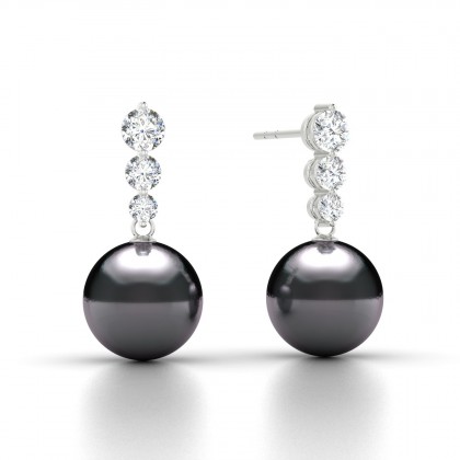 Manava Boucles d'oreilles Perle d'eau douce noire en Argent 925