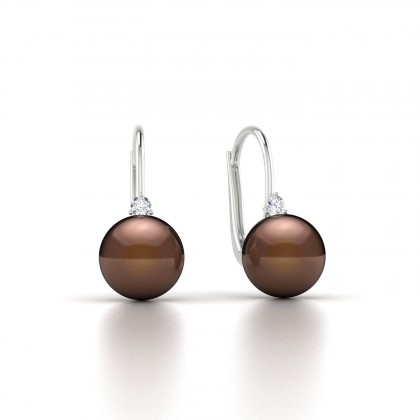 Manoa Boucles d'oreilles Perle d'eau douce Chocolat 8 à 9 mm en Or blanc 18k
