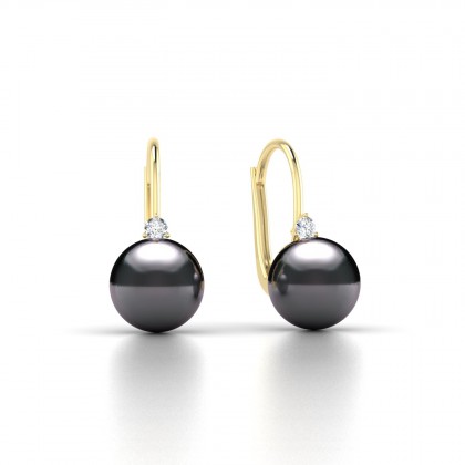Manoa Boucles d'oreilles Perle d'eau douce Noire 8 à 9 mm en Or jaune 18k
