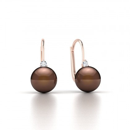 Manoa Boucles d'oreilles Perle d'eau douce Chocolat 8 à 9 mm en Or rose 18k