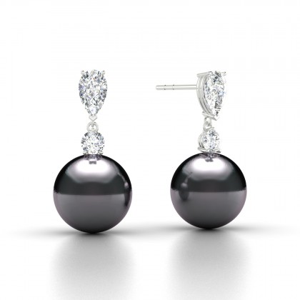 Mateata Boucles d'oreilles Perle d'eau douce noire en Argent 925
