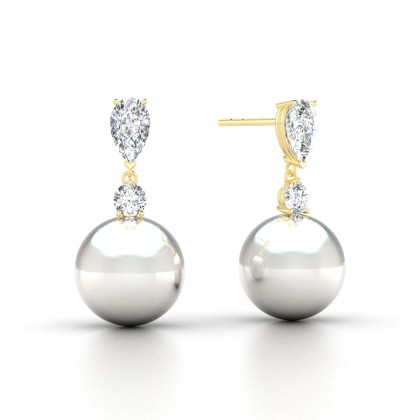 Mateata Boucles d'oreilles Perle d'eau douce blanche en Or jaune 18k