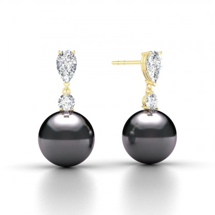 Mateata Boucles d'oreilles Perle d'eau douce noire en Or jaune 18k