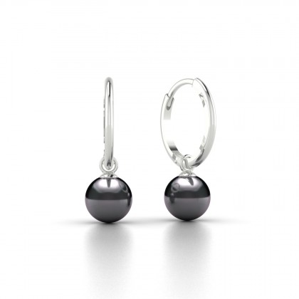 Moana Boucles d'oreilles Créoles Perle d'eau douce Noire 6 à 7 mm en Or blanc 18k