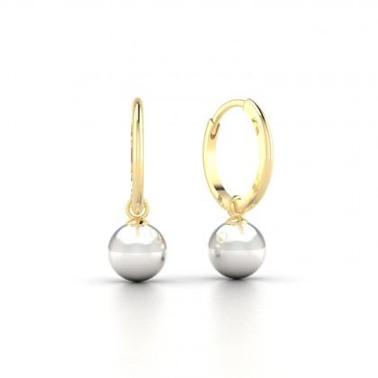 Moana Boucles d'oreilles Créoles Perle d'eau douce Blanche 6 à 7 mm en Or jaune 18k