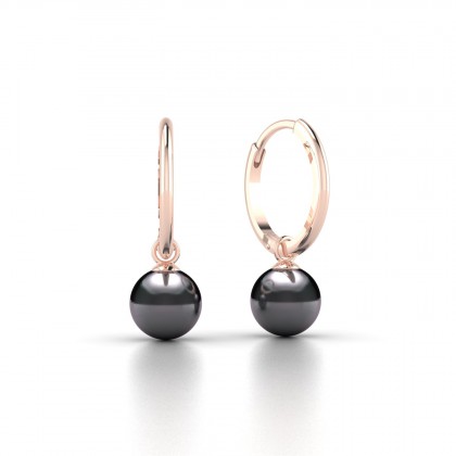 Moana Boucles d'oreilles Créoles Perle d'eau douce Noire 6 à 7 mm en Or rose 18k