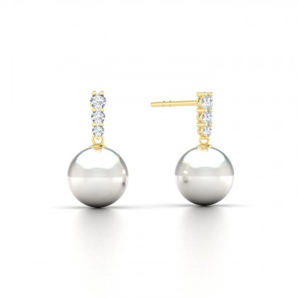 Oriata Boucles d'oreilles Perle d'eau douce blanche en Or jaune 18k