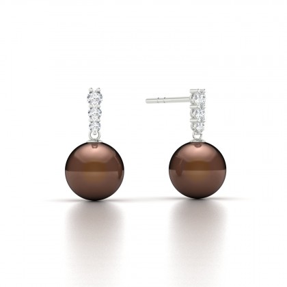 Oriata Boucles d'oreilles Perle d'eau douce chocolat en Or blanc 18k