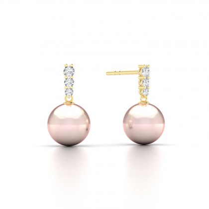 Oriata Boucles d'oreilles Perle d'eau douce rose en Or jaune 18k